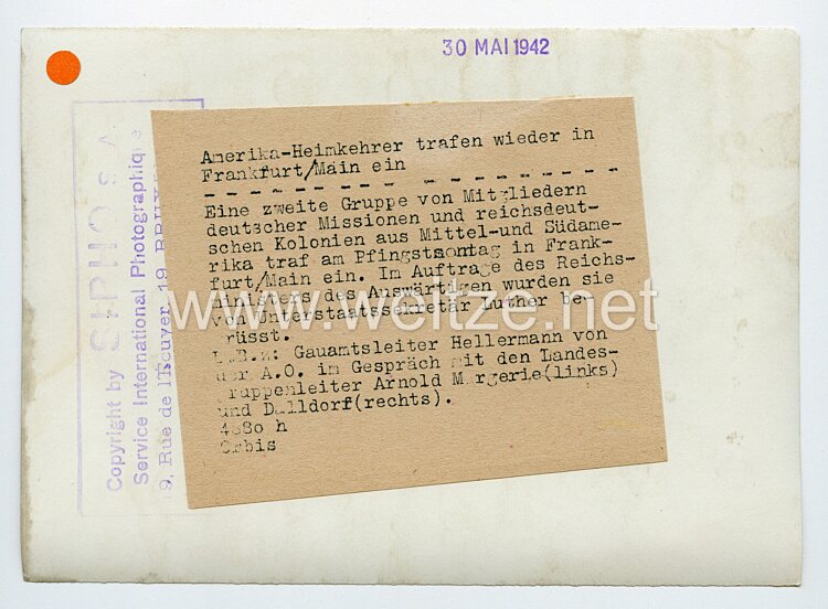 III. Reich Pressefoto, Amerika-Heimkehrer trafen wieder in Frankfurt am Main ein 30.5.1942 Bild 2